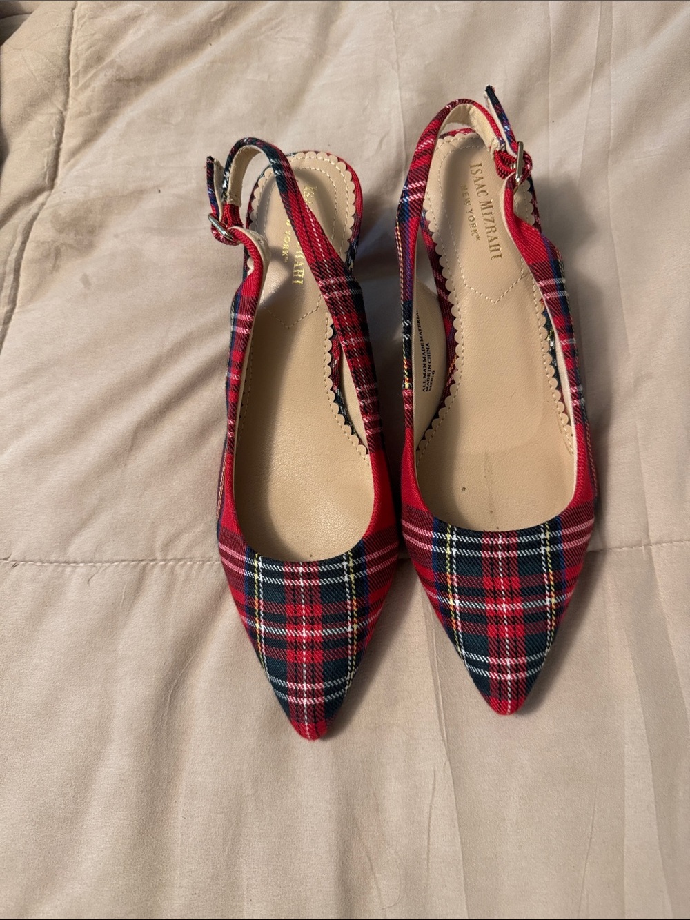 Isabel Marant Red Plaid Pointed Slingback Flats